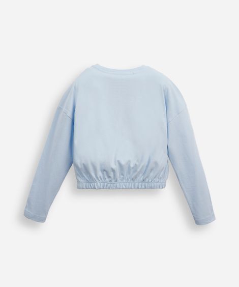 blusa de algodão infantil manga longa com paetê stitch e angel azul