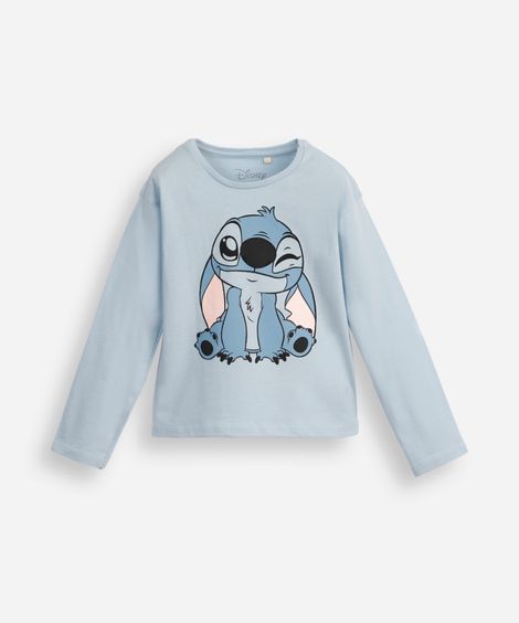 blusa de algodão infantil manga longa com glitter stitch azul