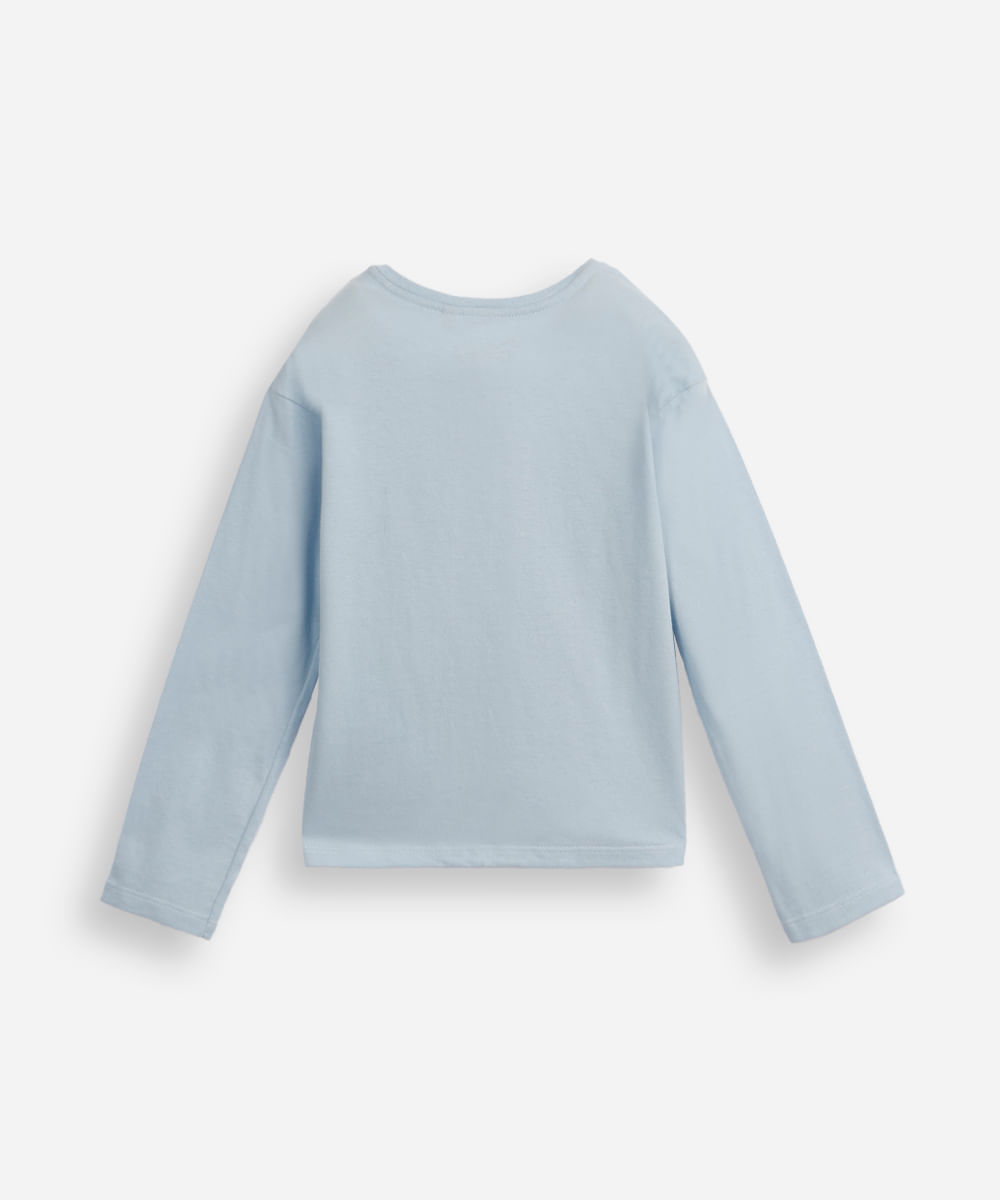 blusa de algodão infantil manga longa com glitter stitch azul