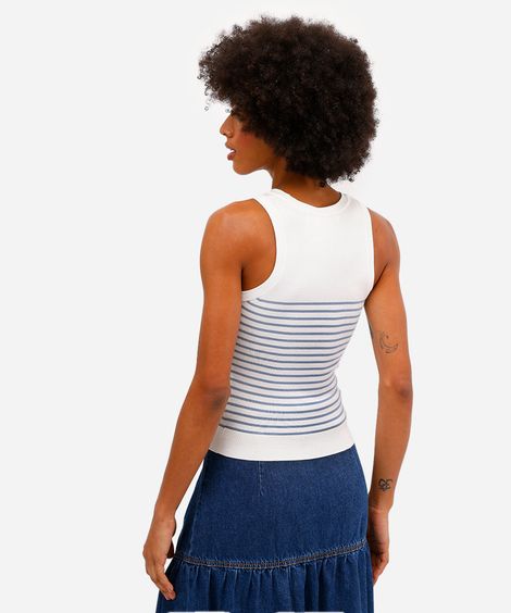 regata feminina de tricot listrada azul