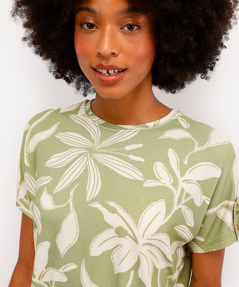 blusa feminina de viscose manga curta floral verde