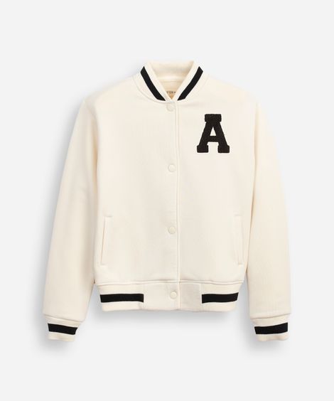 jaqueta bomber juvenil de moletom college bege