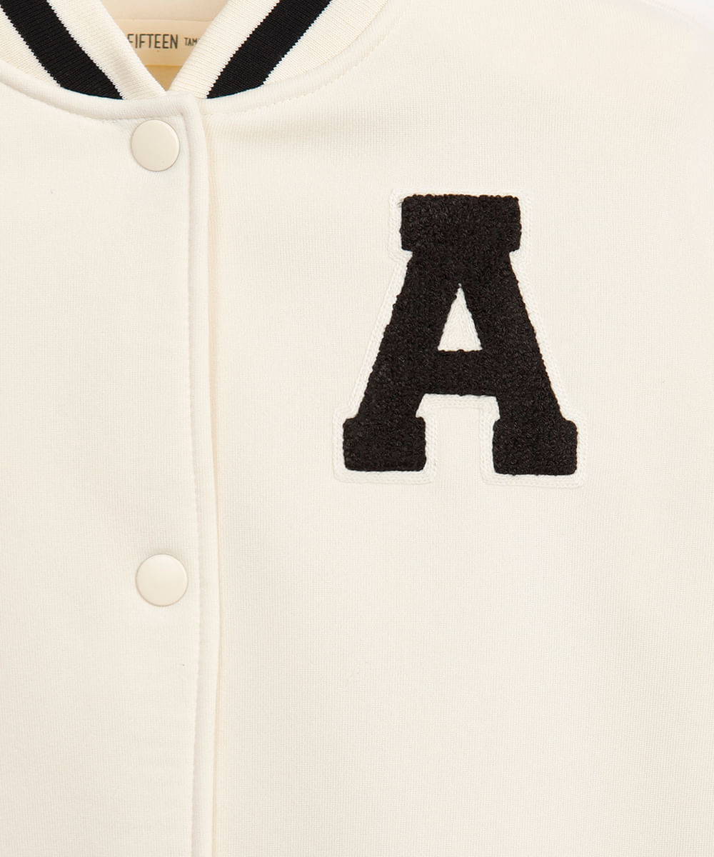 jaqueta bomber juvenil de moletom college bege
