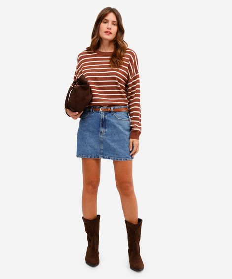 minissaia feminina jeans com cinto azul