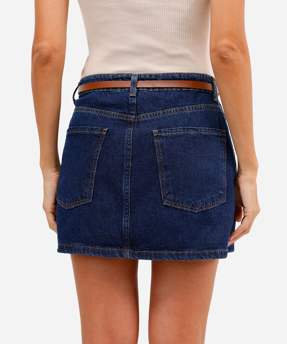 minissaia feminina jeans com cinto azul