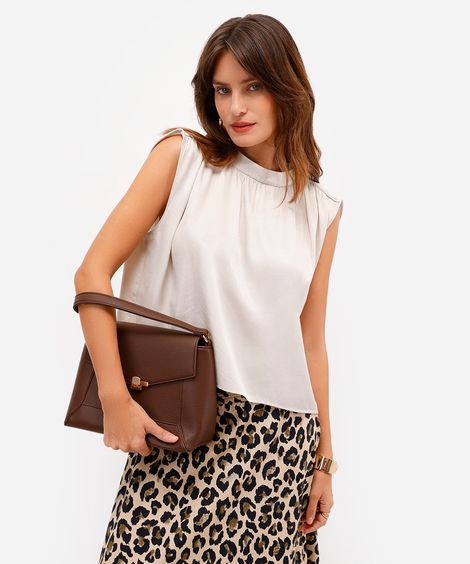 blusa feminina decote redondo franzida bege