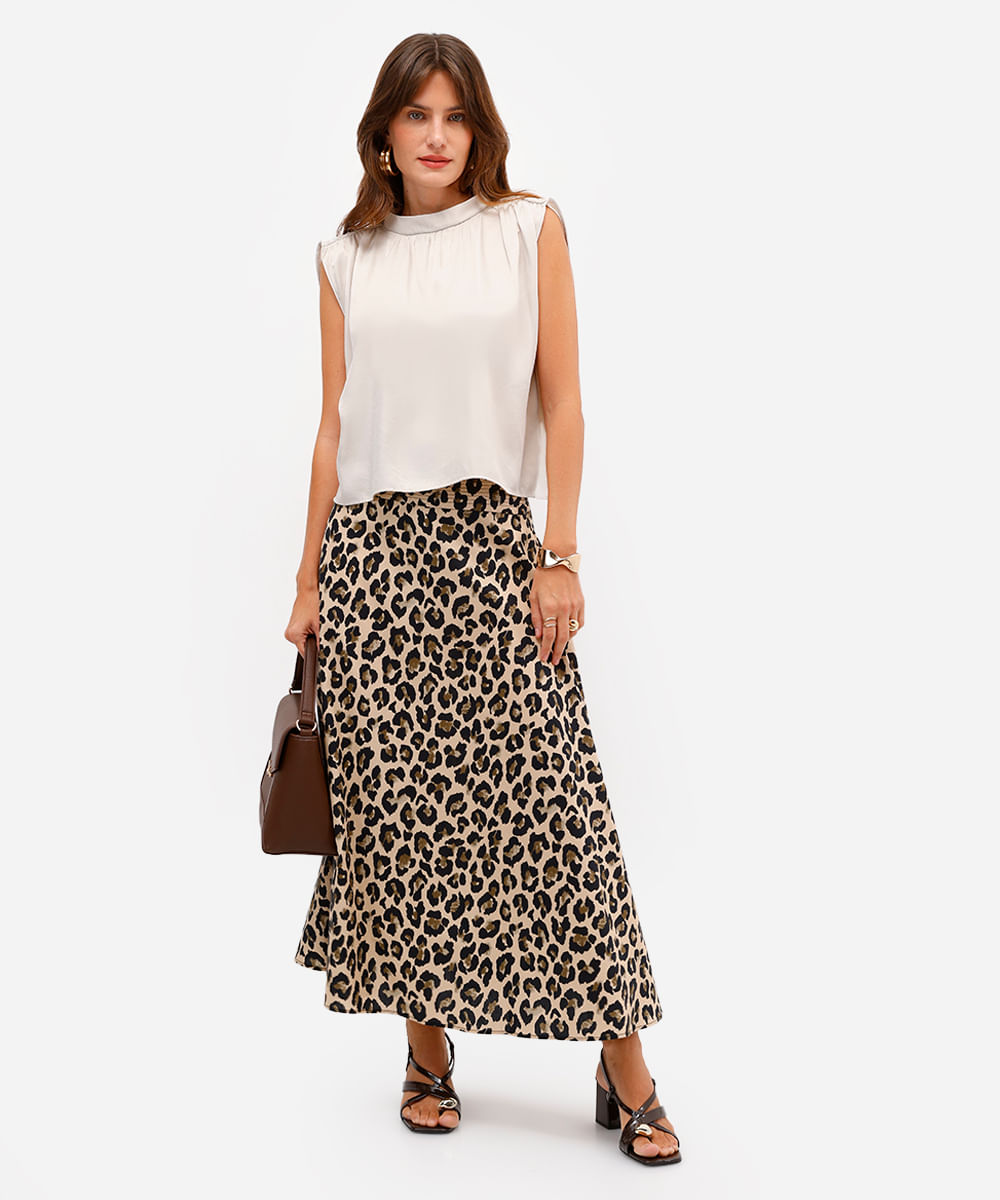 blusa feminina decote redondo franzida bege