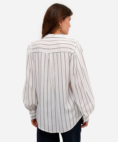 camisa feminina de viscose manga bufante listrada preta