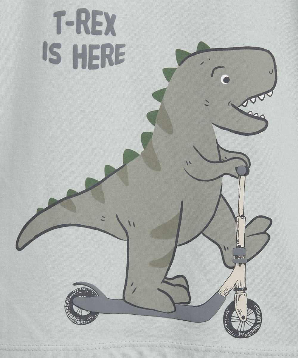 camiseta de algodão infantil manga curta dinossauro verde