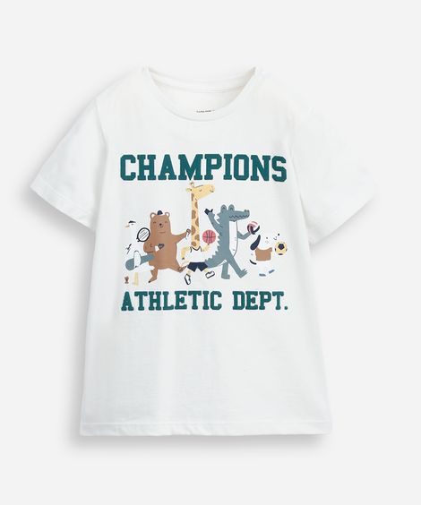 camiseta de algodão infantil manga curta bichinhos champions cinza