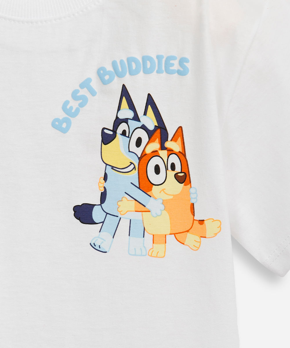 camiseta de algodão infantil manga curta bluey off white