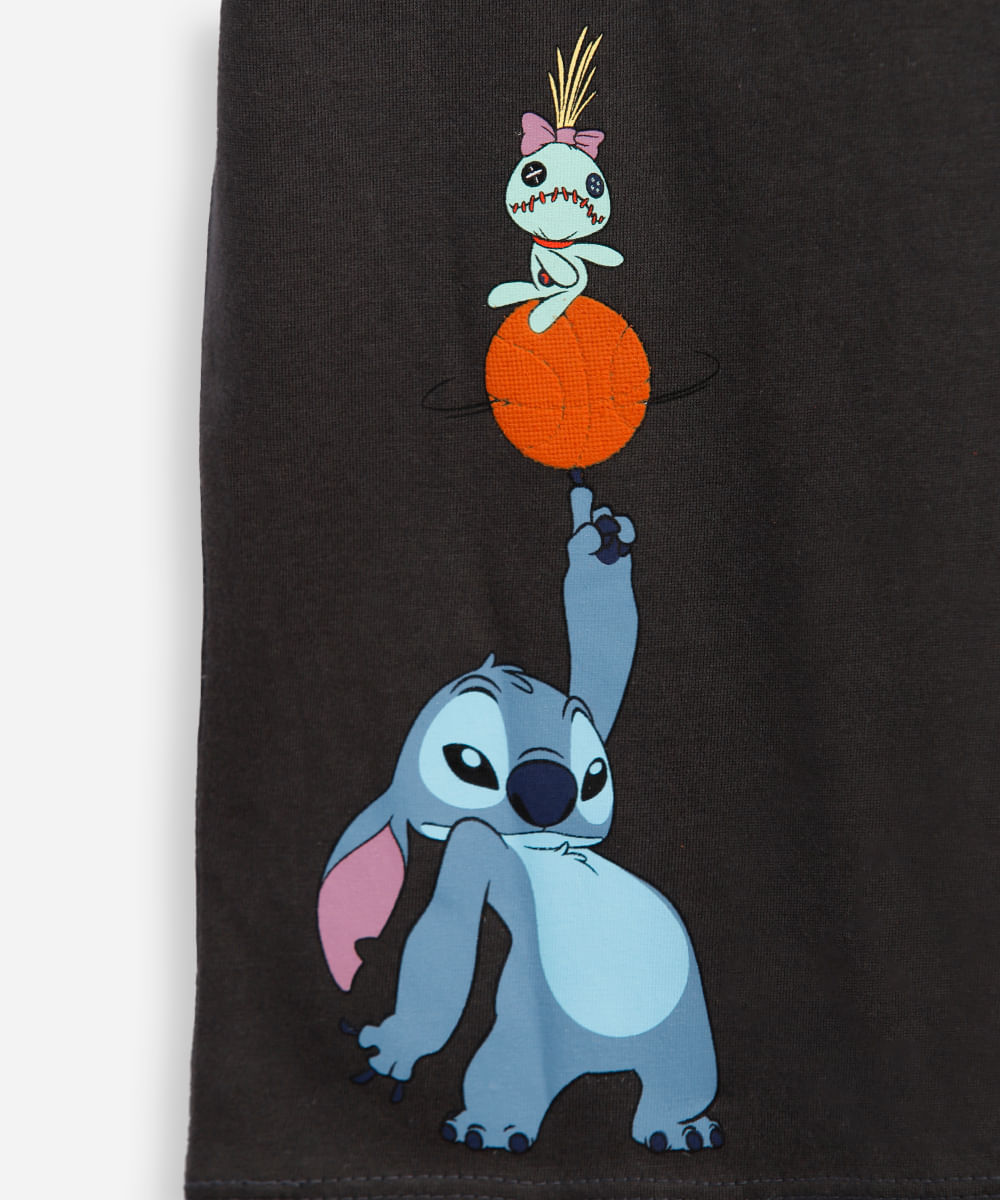 camiseta de algodão infantil manga curta stitch cinza