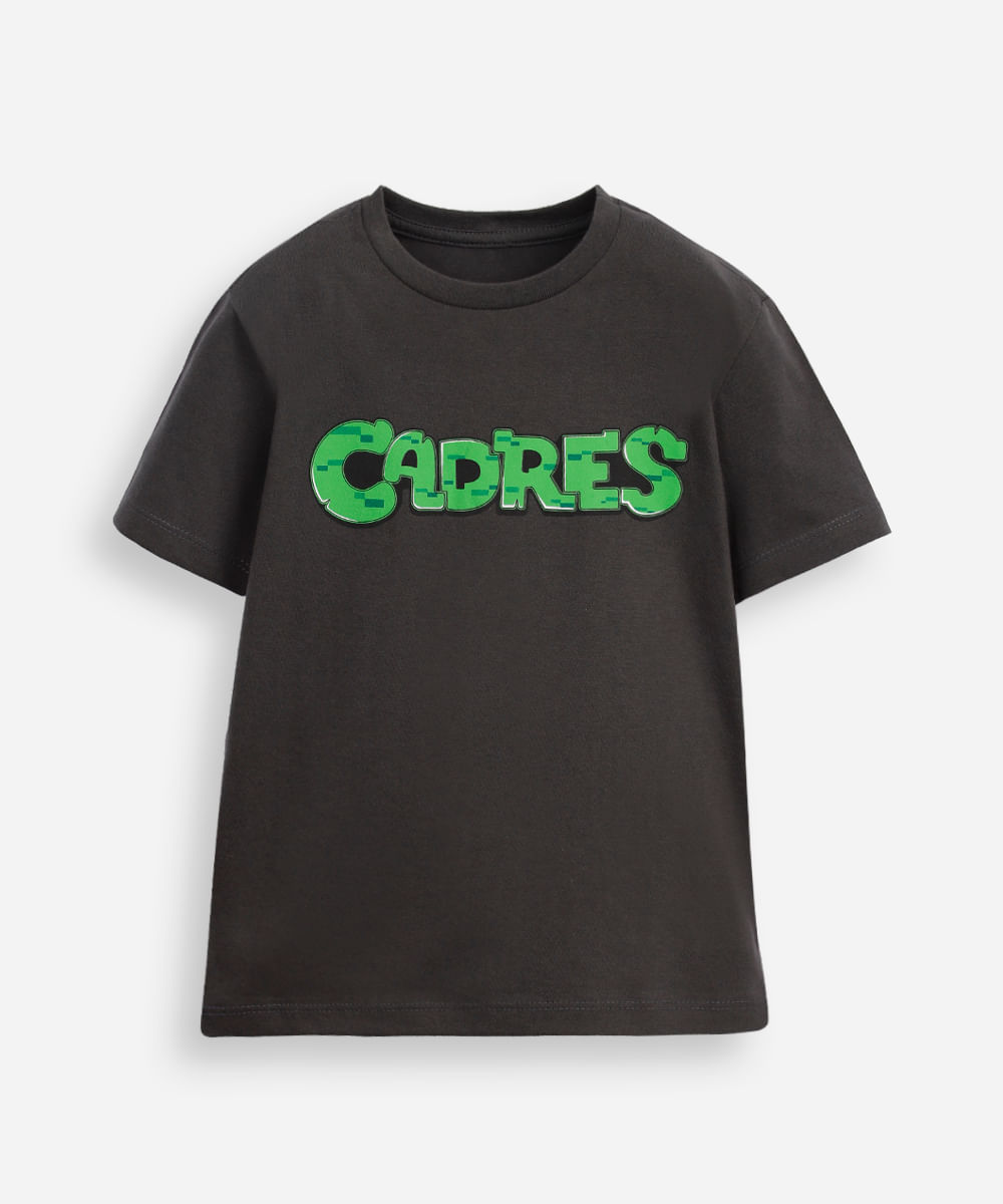 camiseta de algodão infantil manga curta cadres minecraft cinza