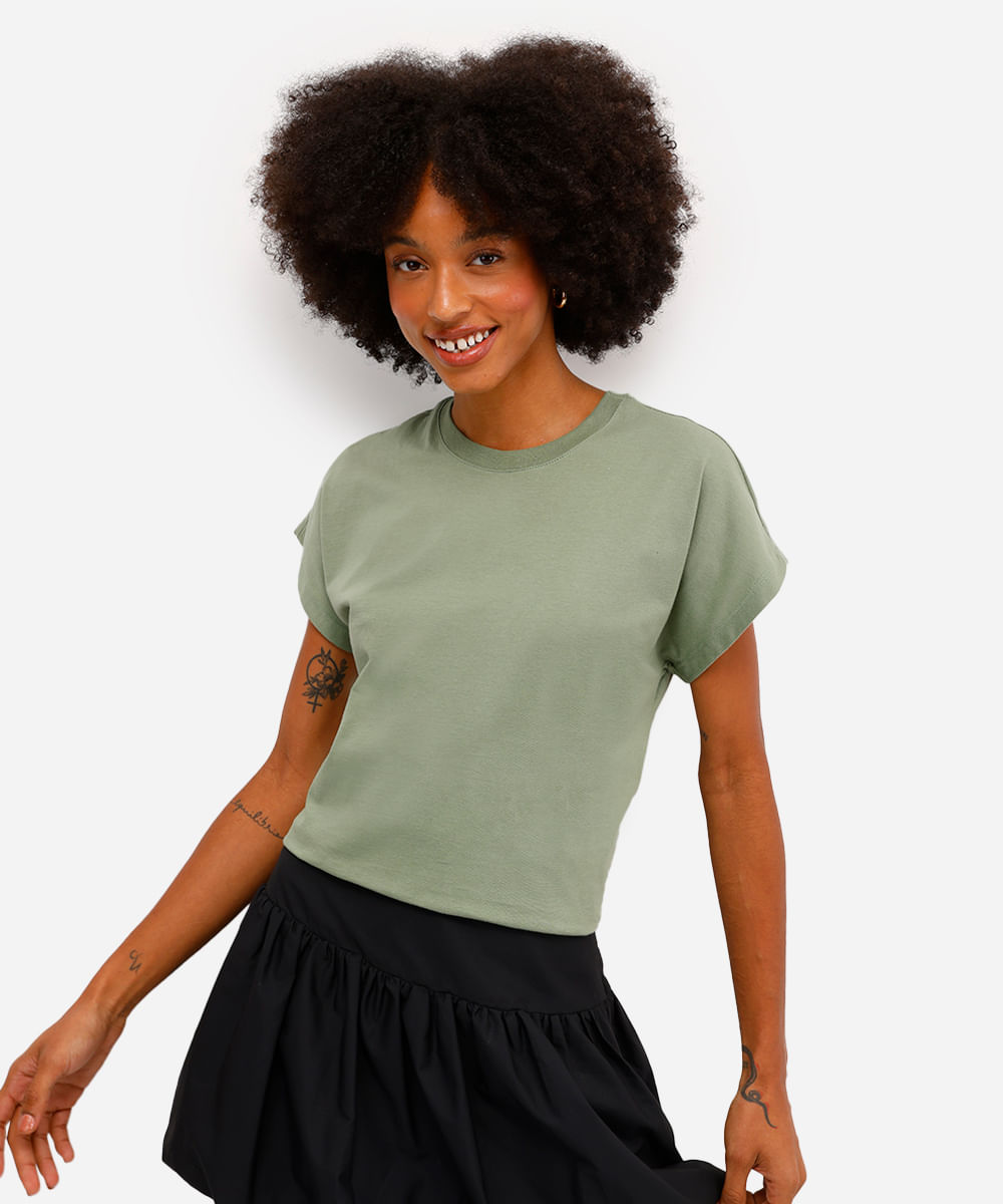 blusa feminina de algodão manga curta verde