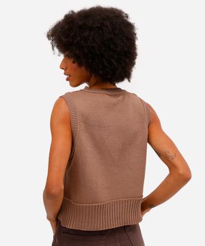 colete feminino de tricot texturizado marrom