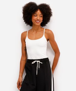 body feminino de poliamida alça fina off white