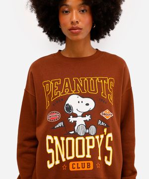 blusão feminino de moletom felpado snoopy marrom
