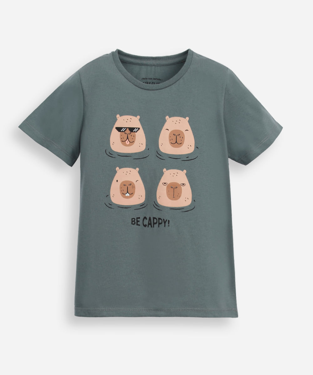 camiseta de algodão infantil manga curta capivara verde