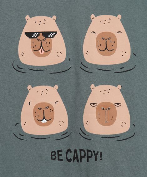 camiseta de algodão infantil manga curta capivara verde