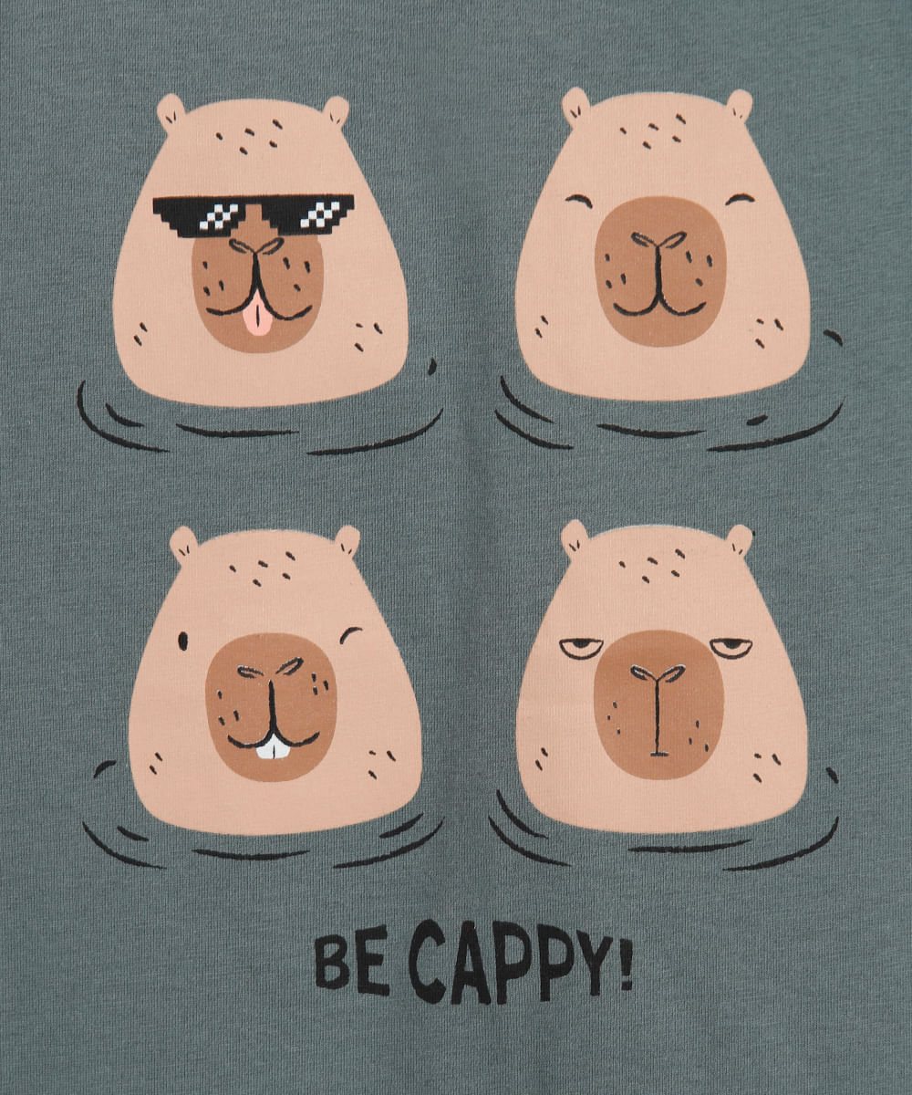 camiseta de algodão infantil manga curta capivara verde