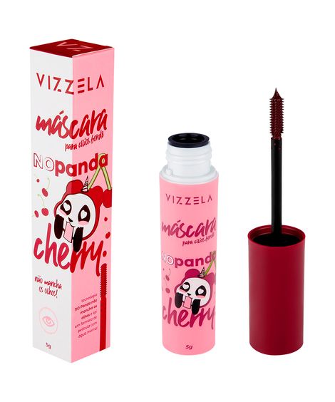 máscara para cílios vizzela no panda cherry 5g bordô vinho