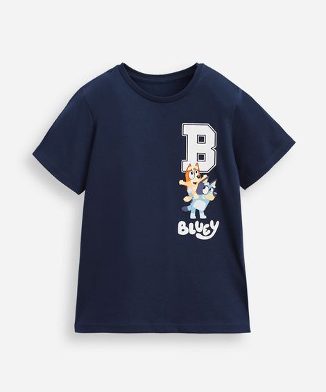camiseta de algodão infantil manga curta bluey azul