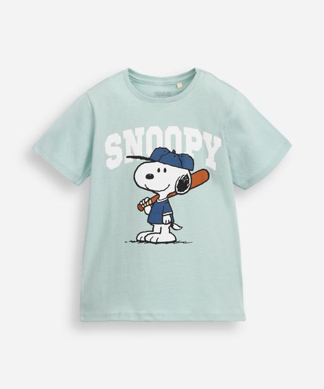 camiseta de algodão infantil texturizada snoopy verde