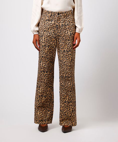 calça jeans reta copenhagen animal print cintura alta mindset colorida