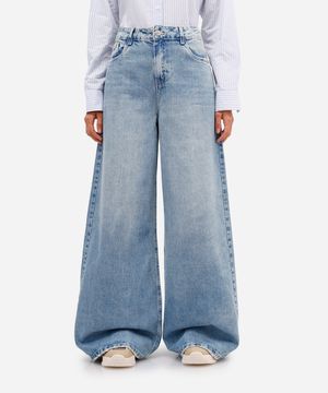 calça wide leg  oversized jeans cintura alta azul