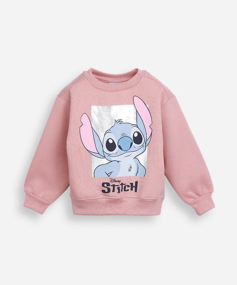 blusão de moletom infantil stitch rosa