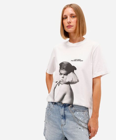 camiseta unissex de algodão the fame monster lady gaga off white