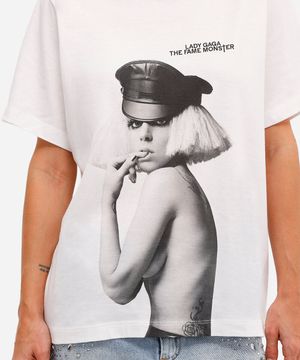 camiseta unissex de algodão the fame monster lady gaga off white