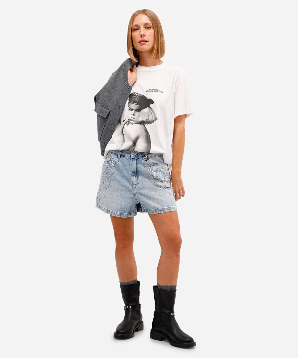 camiseta unissex de algodão the fame monster lady gaga off white