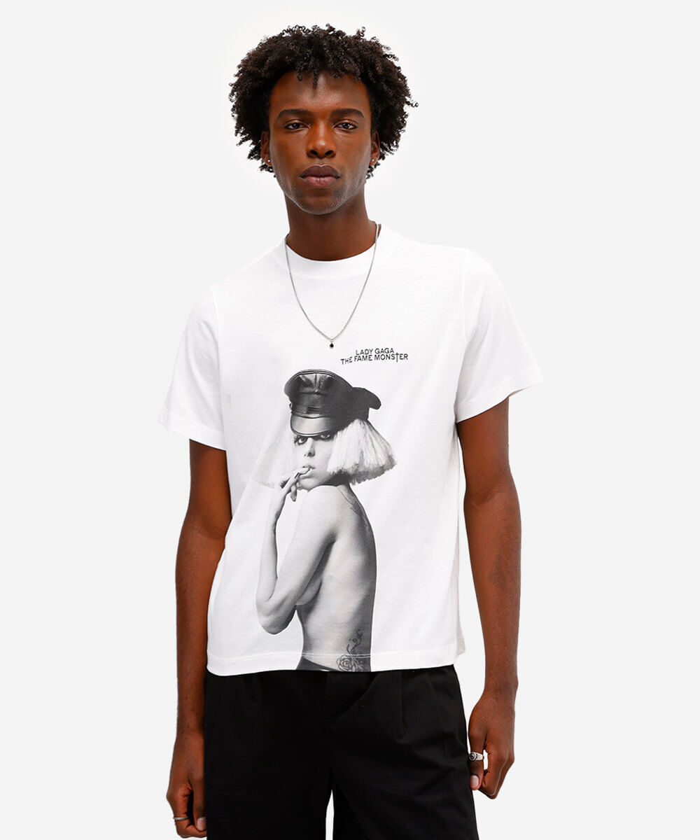 camiseta unissex de algodão the fame monster lady gaga off white
