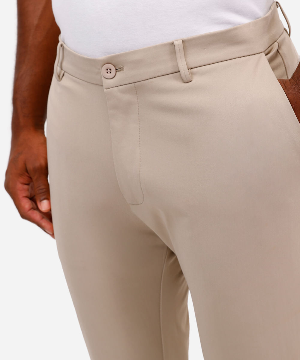 calça reta masculina de alfaiataria coolmax bege