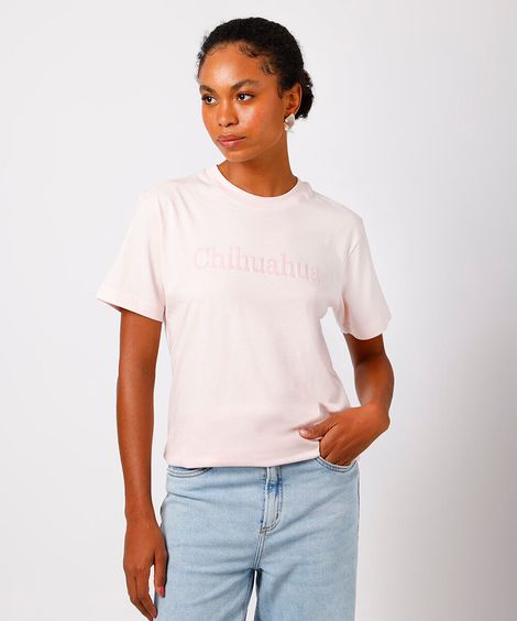 camiseta feminina de algodão chihuahua mindset rosa
