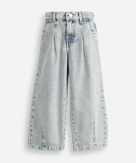 calça barrel infantil jeans com pregas azul