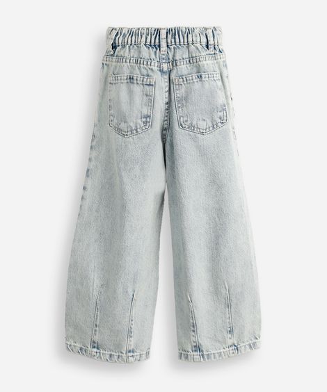 calça barrel infantil jeans com pregas azul