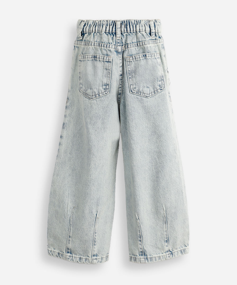 calça barrel infantil jeans com pregas azul
