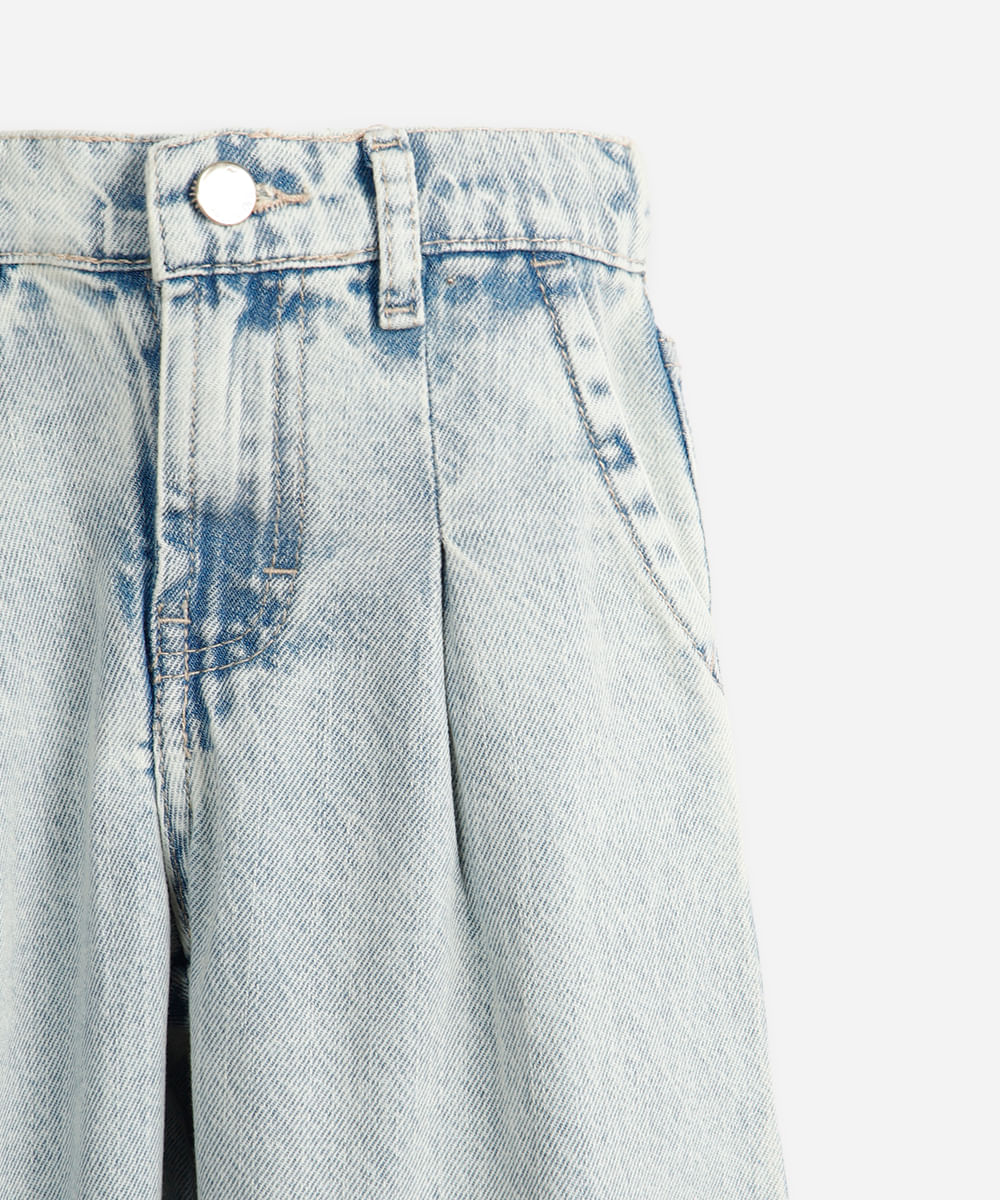 calça barrel infantil jeans com pregas azul
