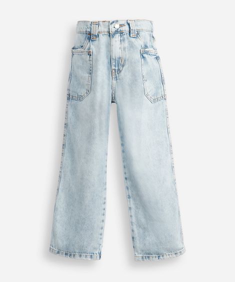 calça reta infantil jeans cós com elástico azul