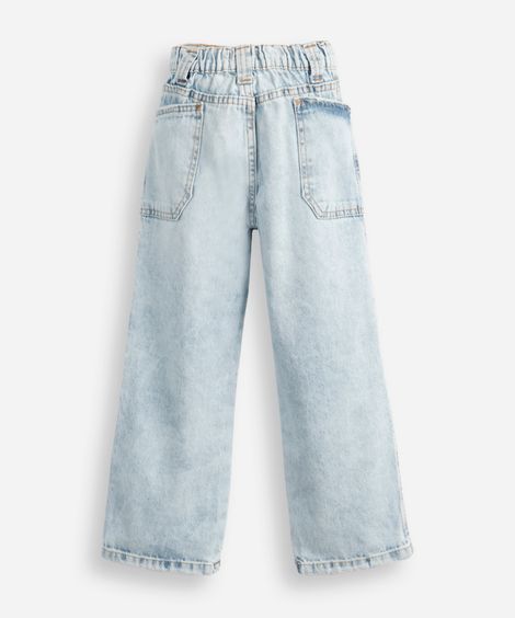 calça reta infantil jeans cós com elástico azul