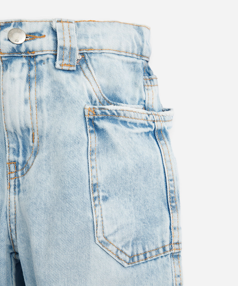 calça reta infantil jeans cós com elástico azul