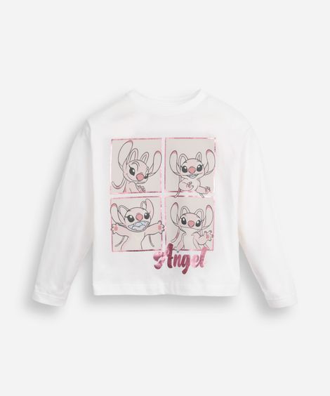 blusa de algodão infantil manga longa angel off white