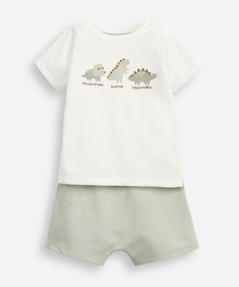 conjunto curto infantil dinossauros verde