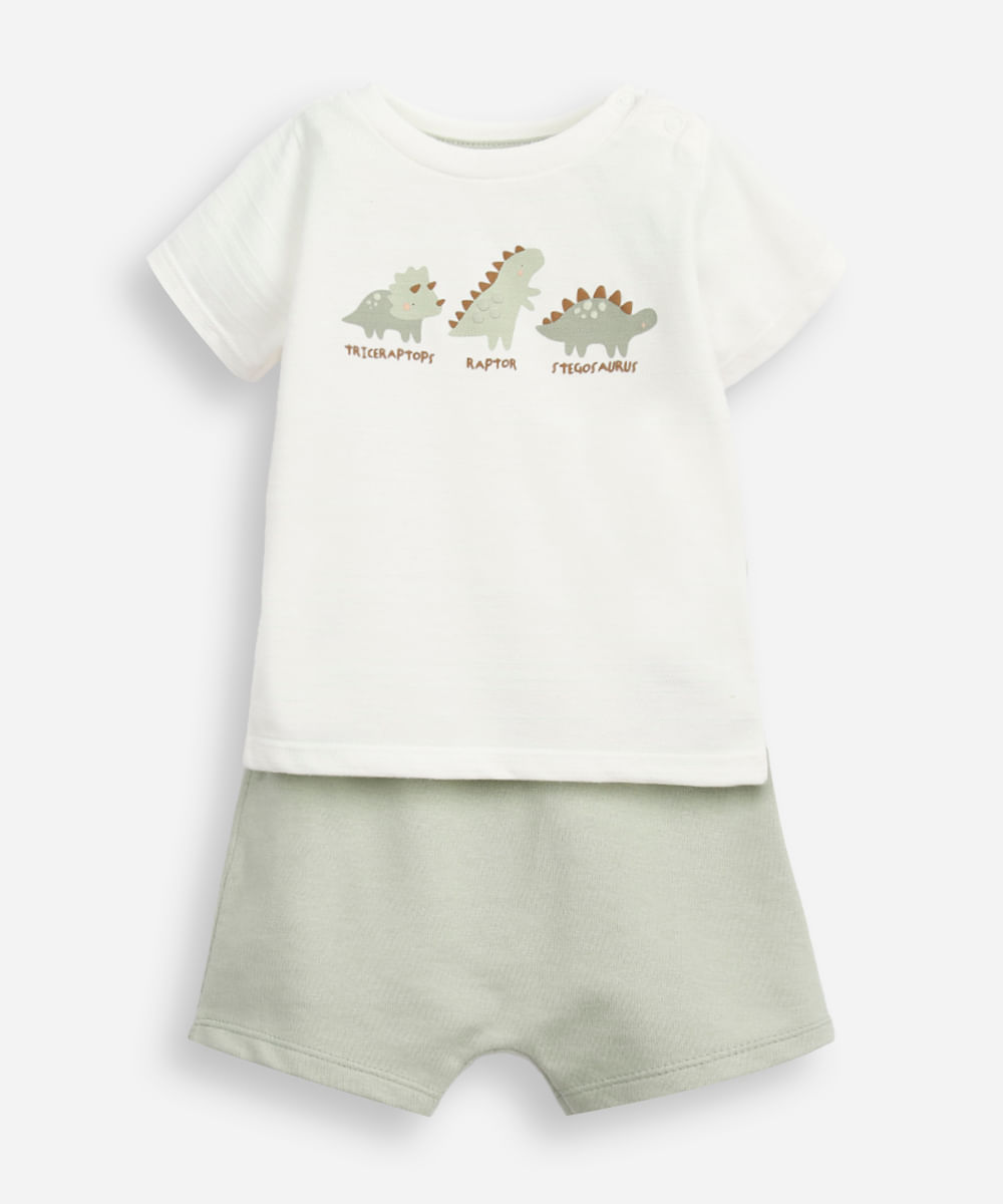 conjunto curto infantil dinossauros verde