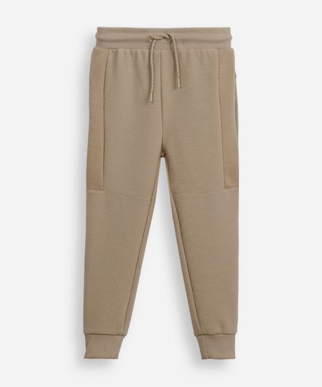 calça jogger infantil de algodão texturizada bege
