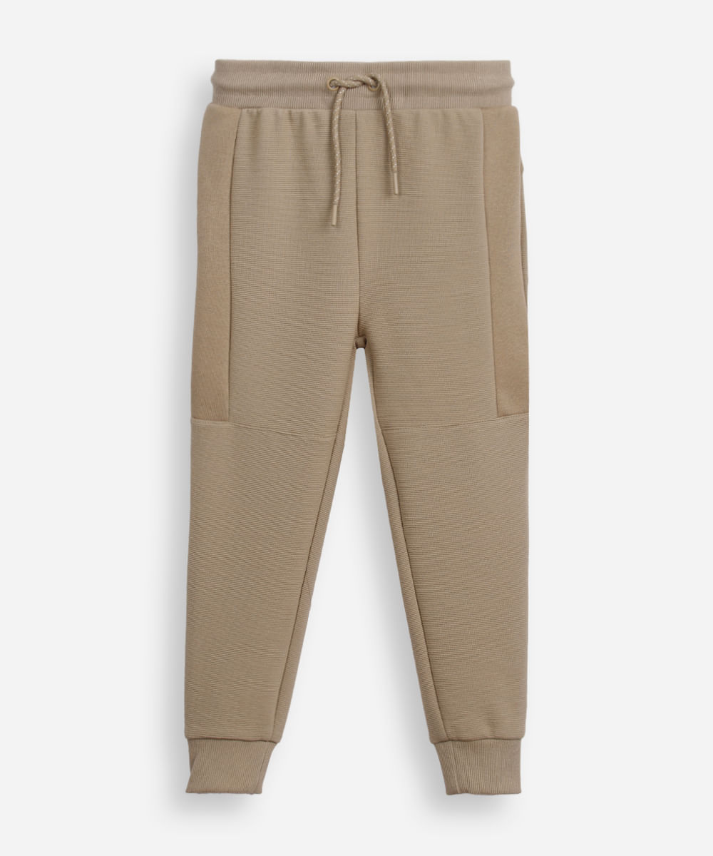 calça jogger infantil de algodão texturizada bege