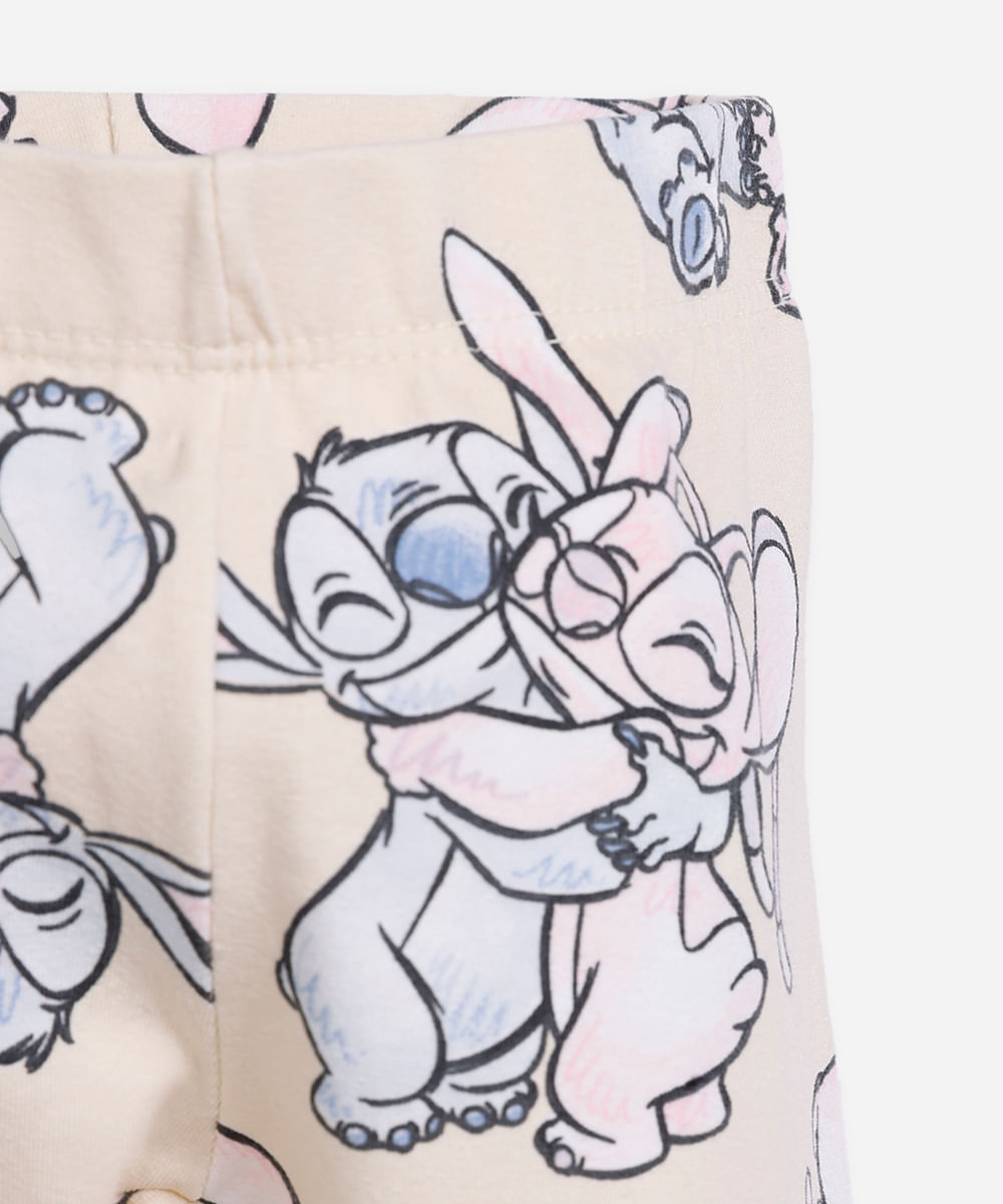 calça legging infantil stitch e angel bege