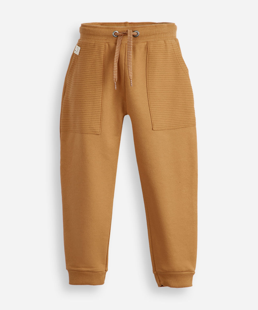 calça jogger infantil de moletom cós com cordão marrom